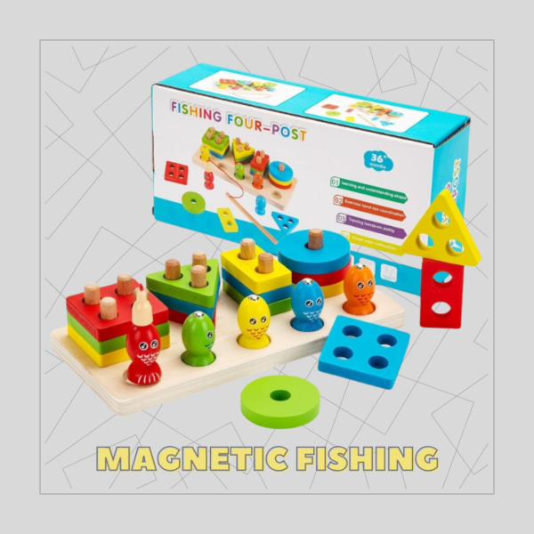 2-in-1 Wooden Montessori Toy: Magnetic Fishing & Stacking Blocks